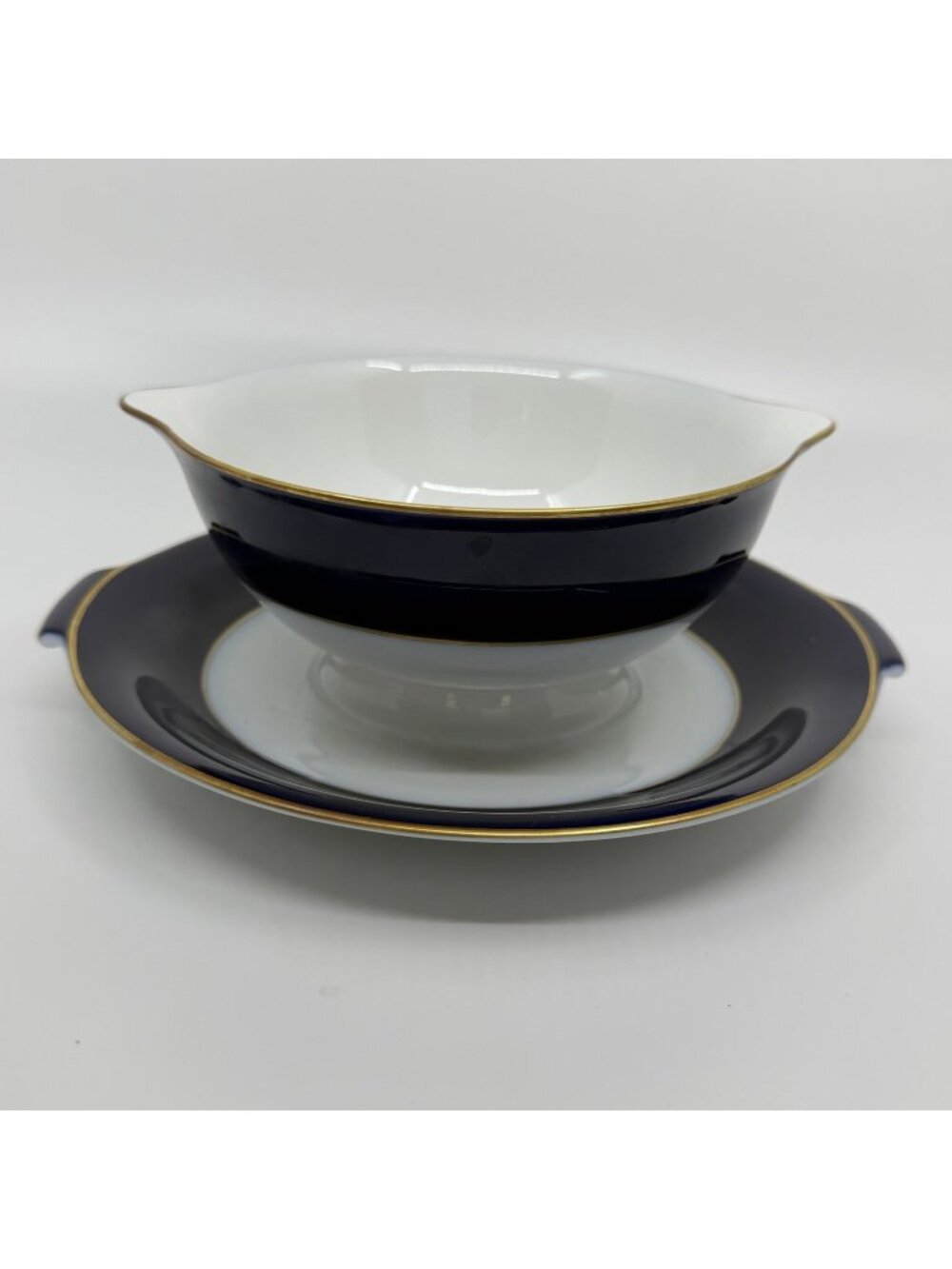 Rosenthal Classic Rose Cobalt Blue Gold Gravy Boat Attached Underplate Germany